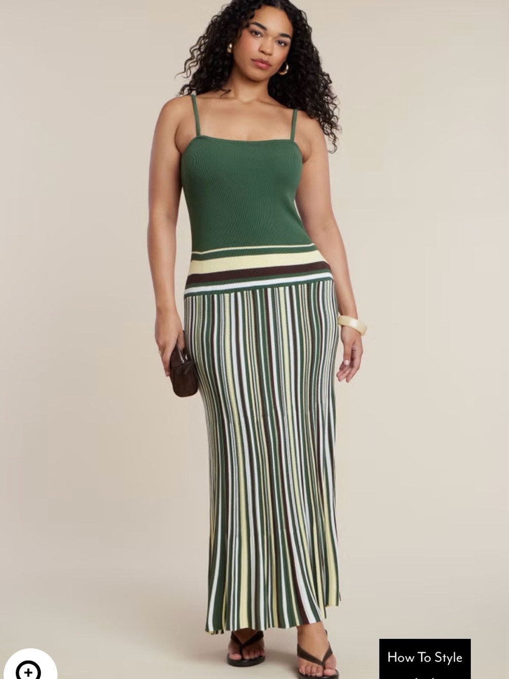 Eloquii Green Striped Knit Maxi Skirt